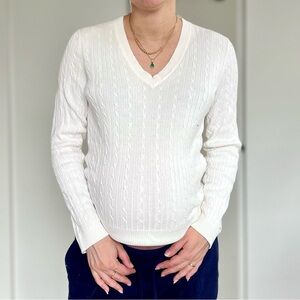 Vintage Y2K Tommy Hilfiger Cable Knit V-Neck Sweater - Prep Coastal Old Money
